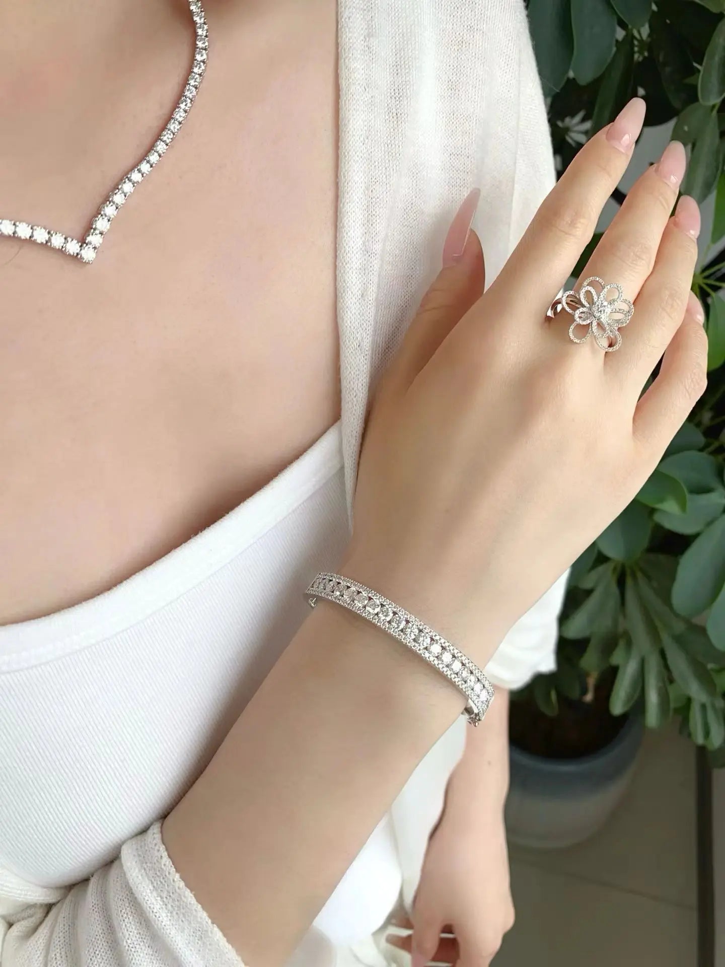 18K gold solid genuine gold laboratory-grown diamond 5-carat full-set diamond bracelet 925 silver inlaid jewelry customization