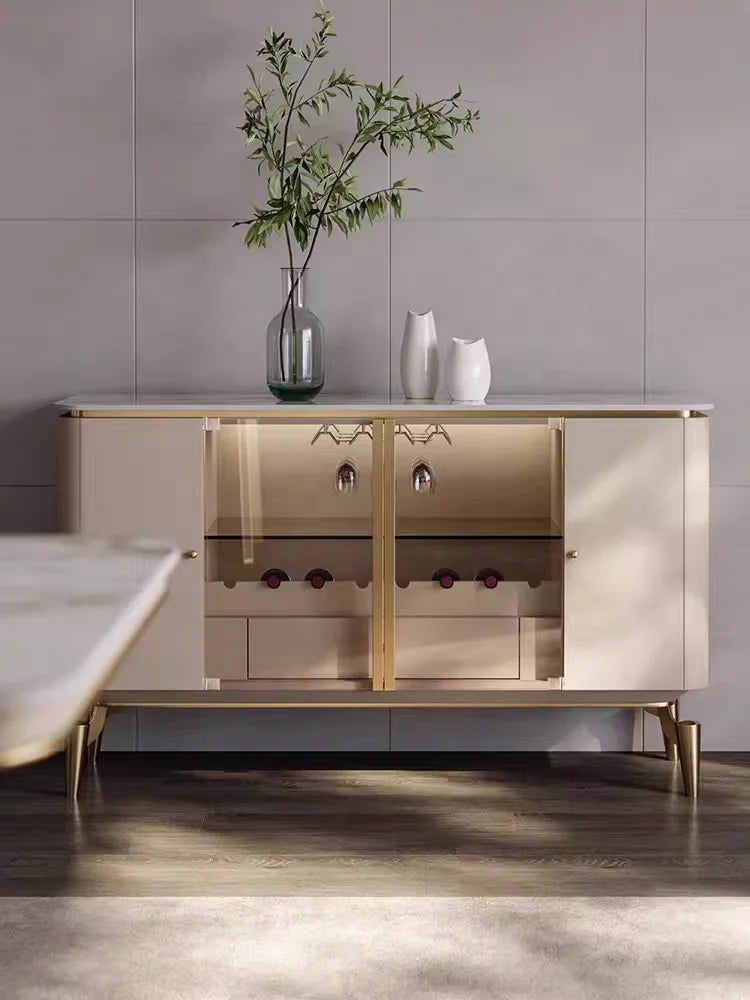 For Dining Room Bar Cabinet Buffet Sideboard Luxury Modern Furniture White Marble Top Living Room Side Cabinets with Gold Legs