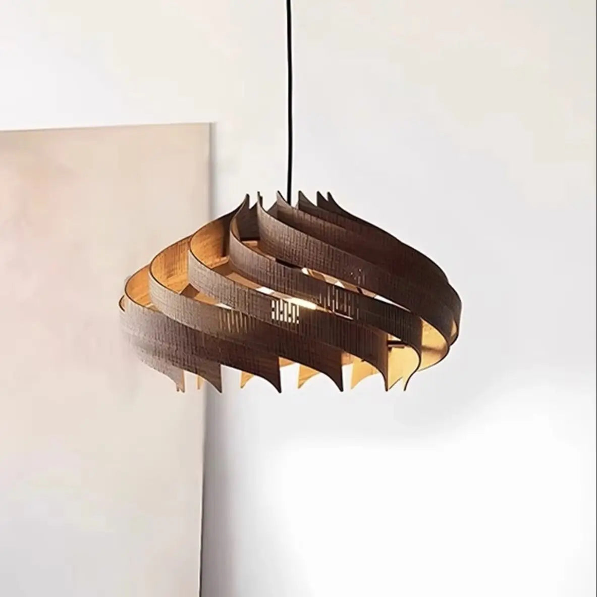 Wood Art Pendant Light, Modern Art Warm LED Decor Lamp for Dining Room Bedroom Bedside Ambient Lighting