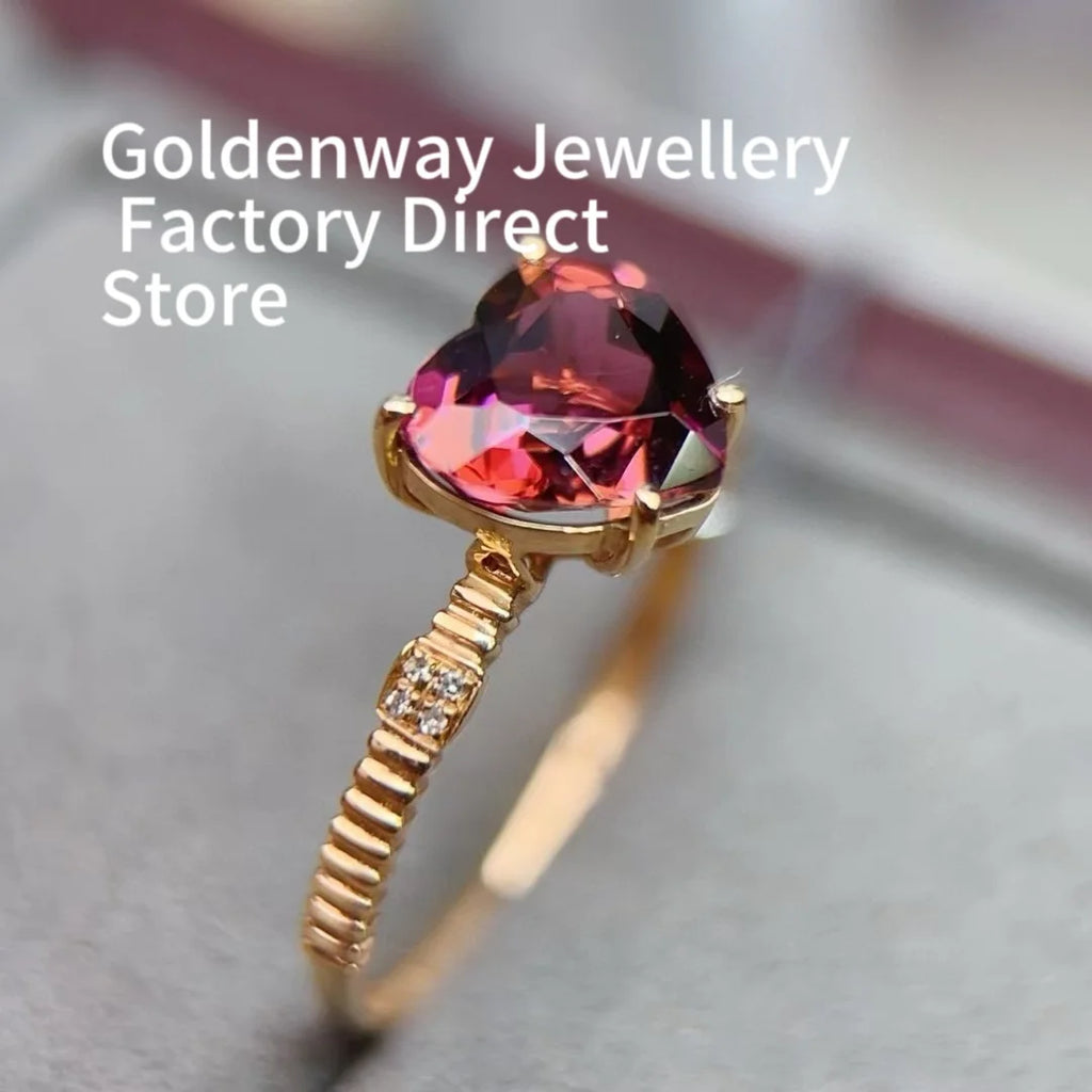 Certificated 18K Real Gold Natural 1.85ct Heart-Cut Tourmaline 0.024ct Diamond Proposal Ring Romantic Engagement Jewelry