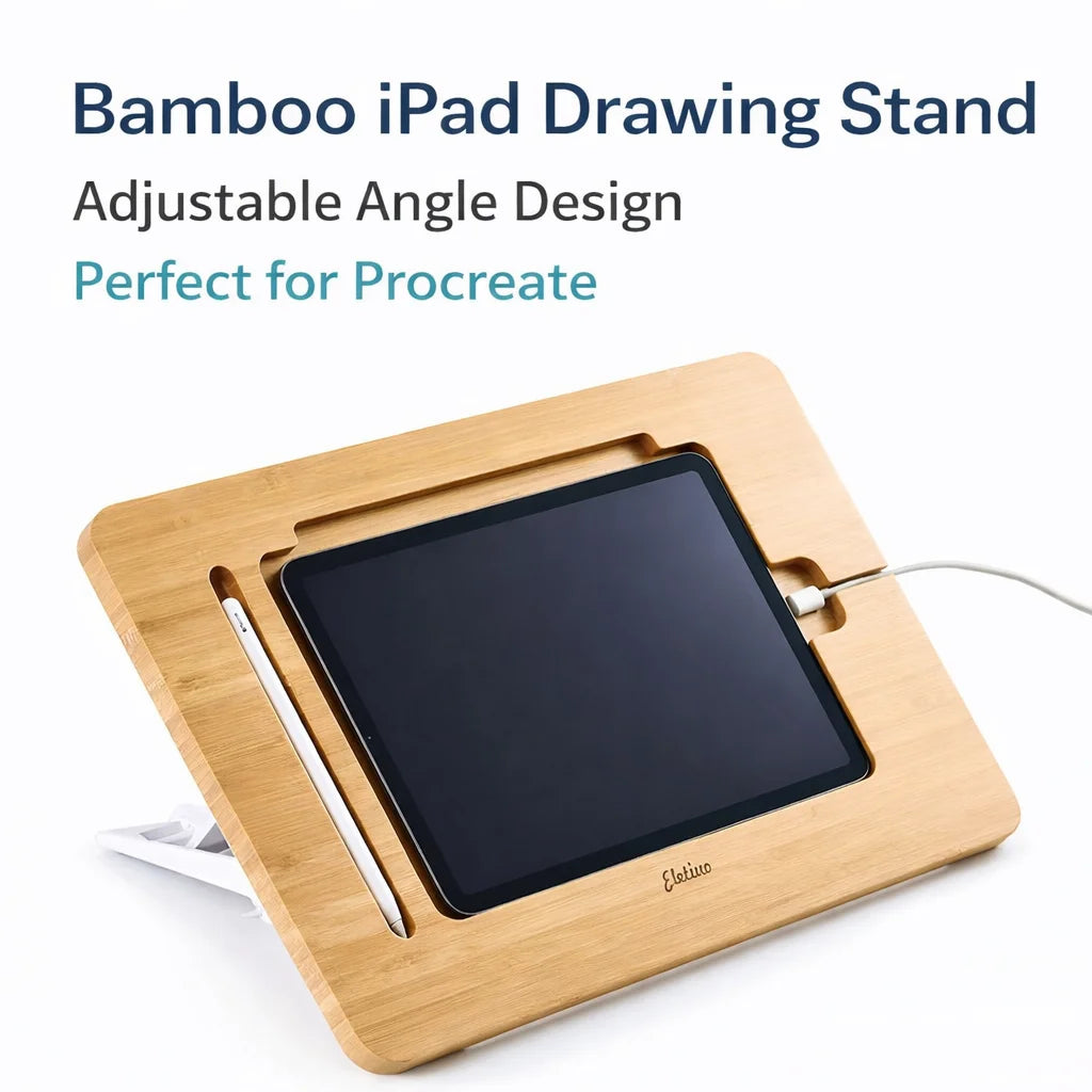Bamboo Tablet Stand Adjustable Foldable IPad Drawing Stand Multi Angle Holder for IPad Pro 11 12.9 Inch with Pen Slot