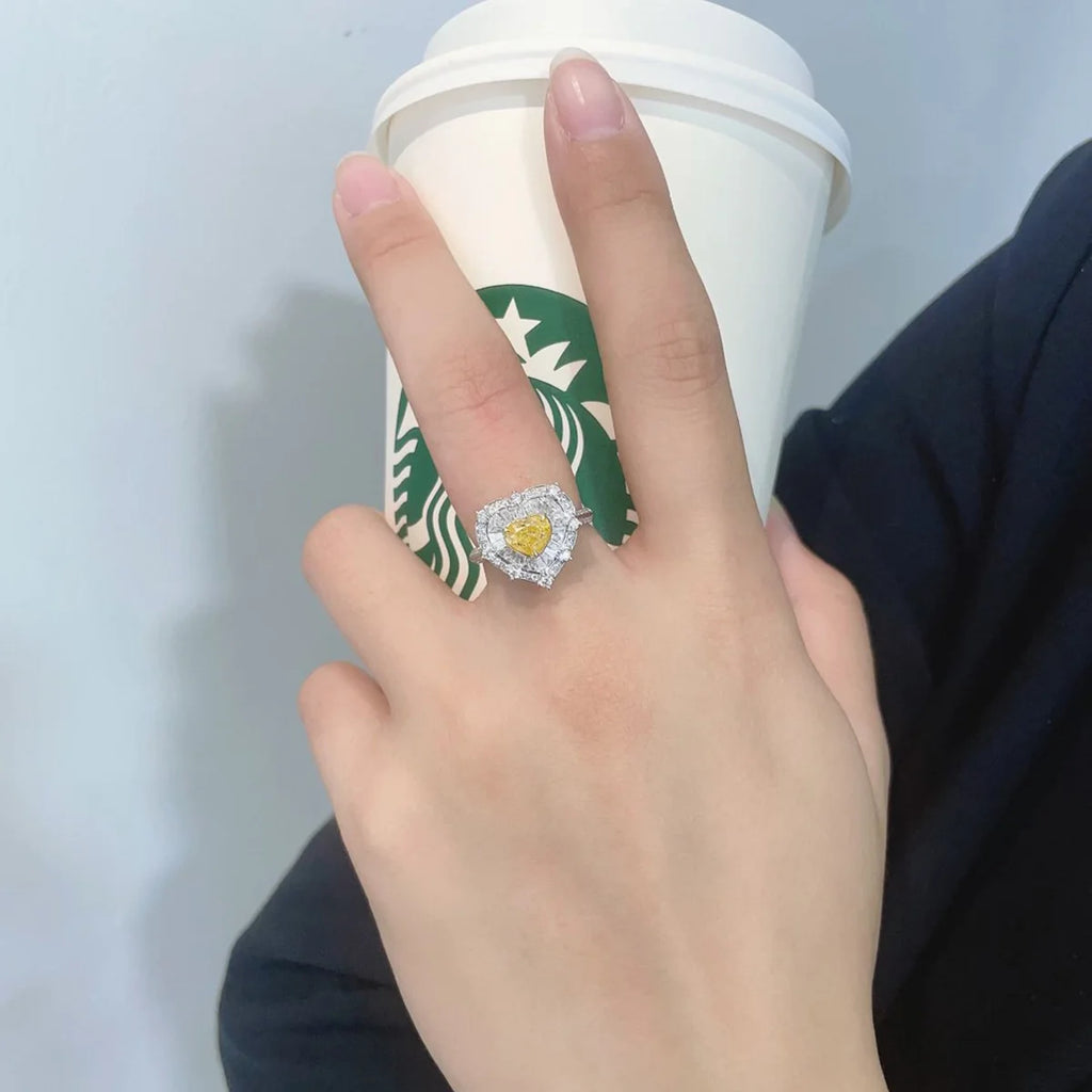 AGL Certified Yellow Heart Natural Diamond Ring 18K White Gold Luxury Multifunction Heart Diamond Ring Pendant Jewelry For Women