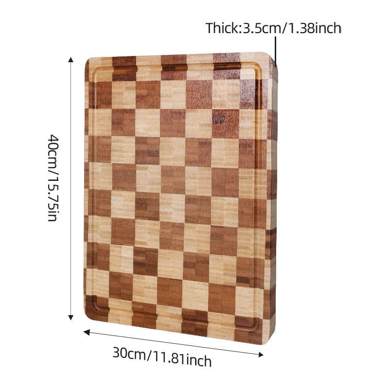 Bamboo Cutting Boards for Kitchen End Grain Wood Cutting Board with Juice Grooves & Handles Charcuterie Checkered Chopping Board