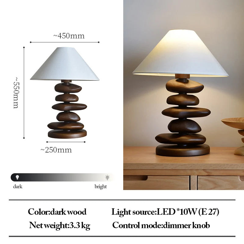 Solid Ash Wood Carving Stack Stone Shaped Table Lamps Dimmable Indoor Decor LED Lighting Bedroom Living Room Study Desk Lamps