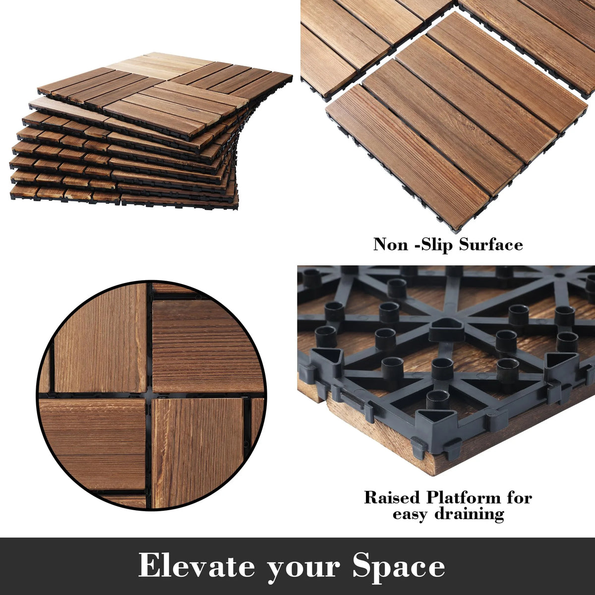 30Pcs Anti corrosion wood flooring, outdoor carbonized wood flooring, balcony, household courtyard flooring, splicing waterproof