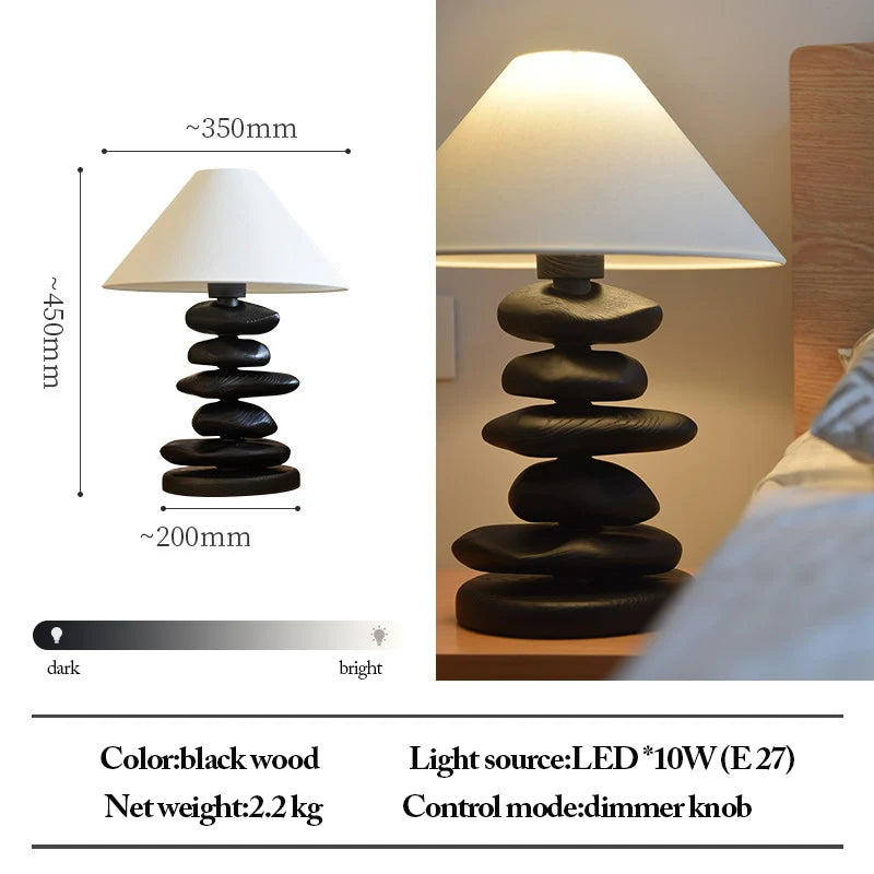 Solid Ash Wood Carving Stack Stone Shaped Table Lamps Dimmable Indoor Decor LED Lighting Bedroom Living Room Study Desk Lamps