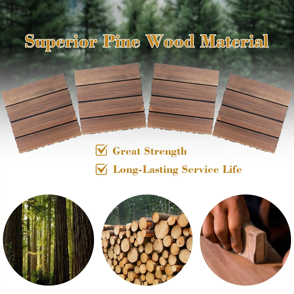 30Pcs Anti corrosion wood flooring, outdoor carbonized wood flooring, balcony, household courtyard flooring, splicing waterproof