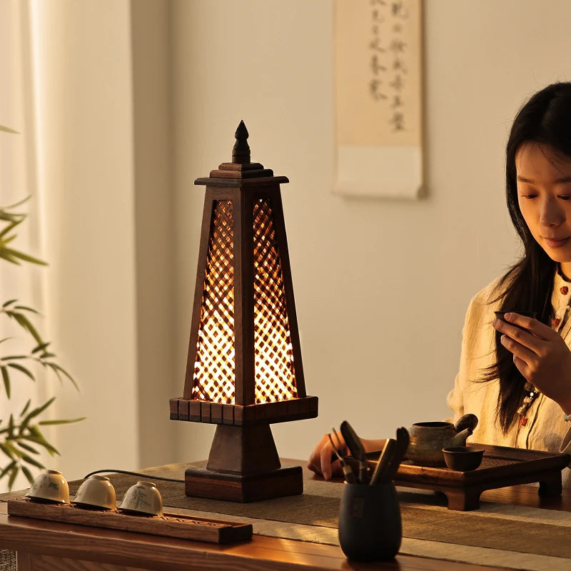 Bamboo woven zen retro bedroom bedside creative Chinese classical floor atmosphere