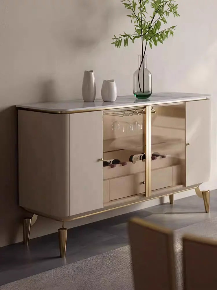 For Dining Room Bar Cabinet Buffet Sideboard Luxury Modern Furniture White Marble Top Living Room Side Cabinets with Gold Legs