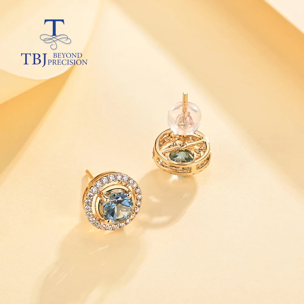 New 18k yellow gold natural aquamarine earrings with natural diamond fashion fine jewelry for girl