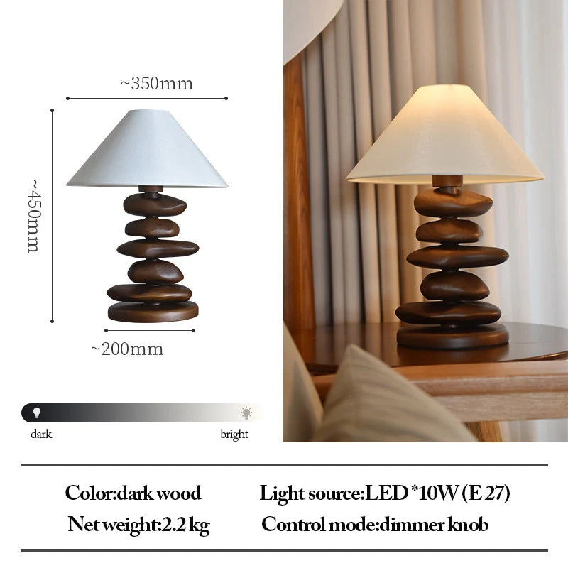 Solid Ash Wood Carving Stack Stone Shaped Table Lamps Dimmable Indoor Decor LED Lighting Bedroom Living Room Study Desk Lamps