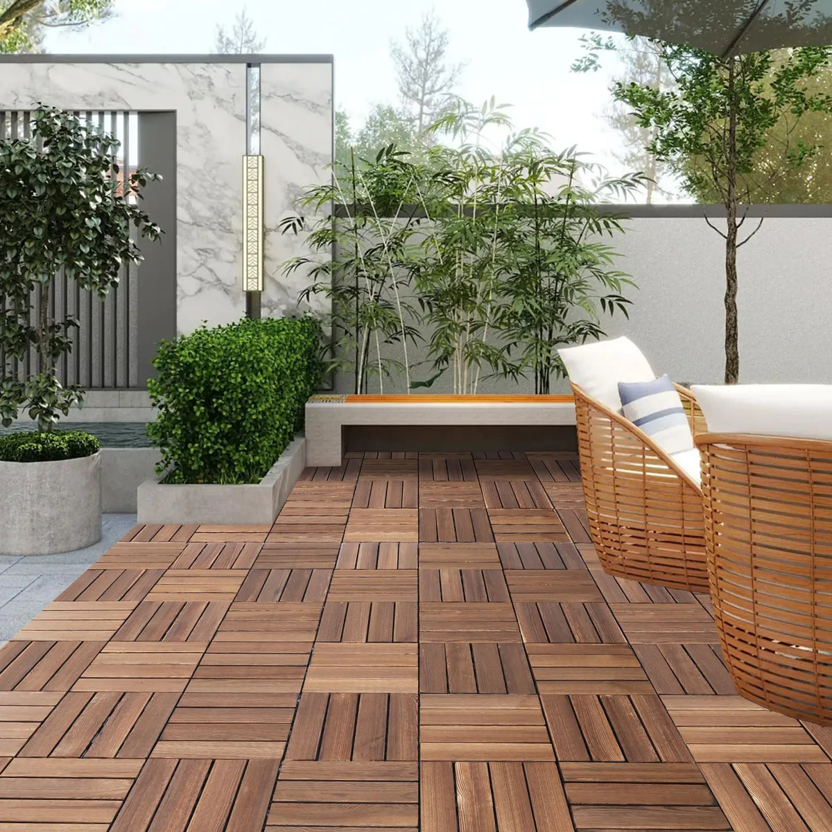 30Pcs Anti corrosion wood flooring, outdoor carbonized wood flooring, balcony, household courtyard flooring, splicing waterproof