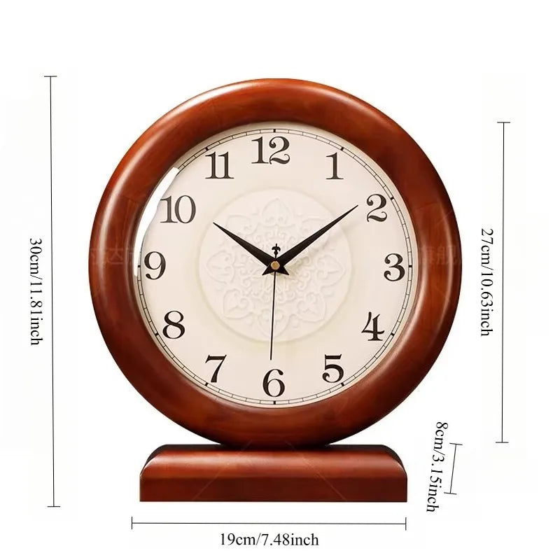 Solid Wood Clock Desktop Ornament Retro Living Room Home Desktop New Chinese Style Silent Pendulum Clock