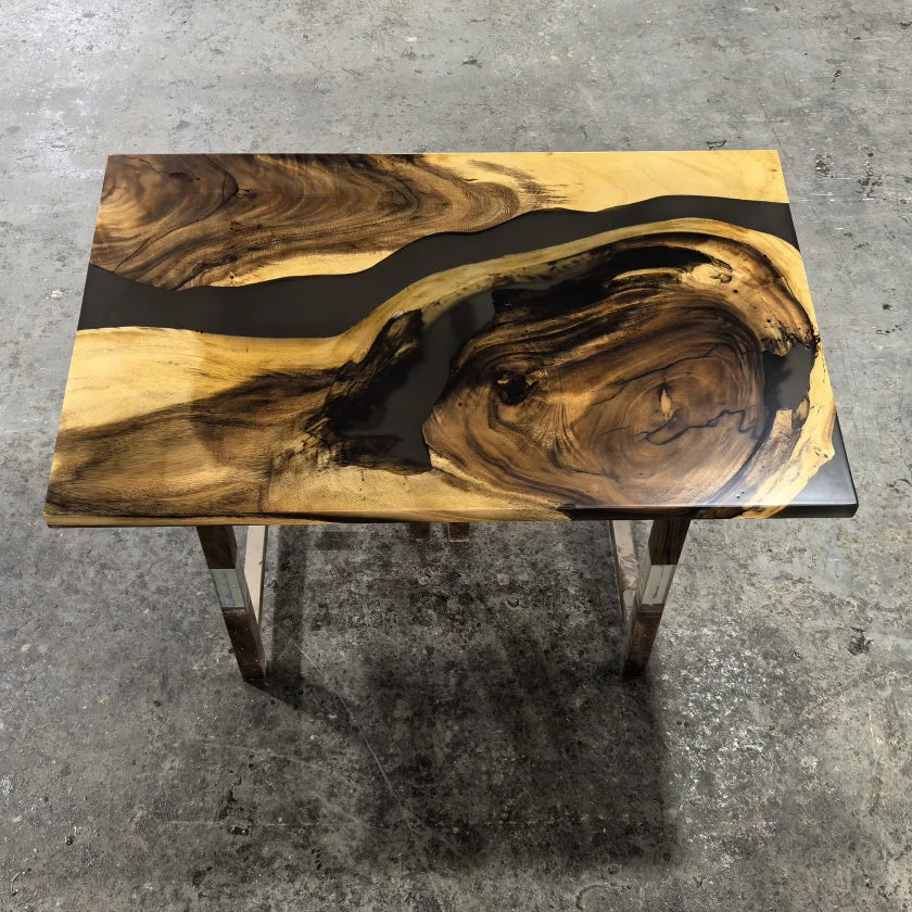 Abstract Art Black Walnut Solid Wood Resin Dining Table