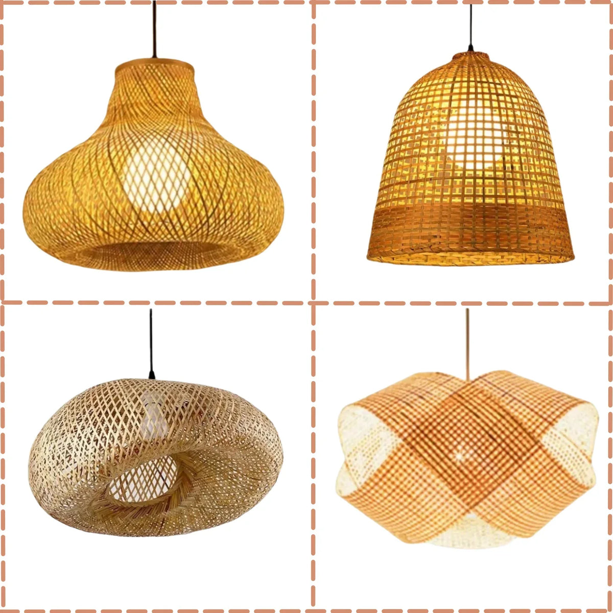 Bamboo Wicker Rattan Lampshade Rustic Pendant Lamps Weaving Hanging Restaurant Kitchen Chandelier Dining Room Lampe-Rattan Light