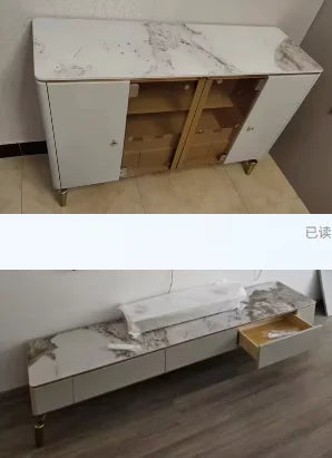 For Dining Room Bar Cabinet Buffet Sideboard Luxury Modern Furniture White Marble Top Living Room Side Cabinets with Gold Legs