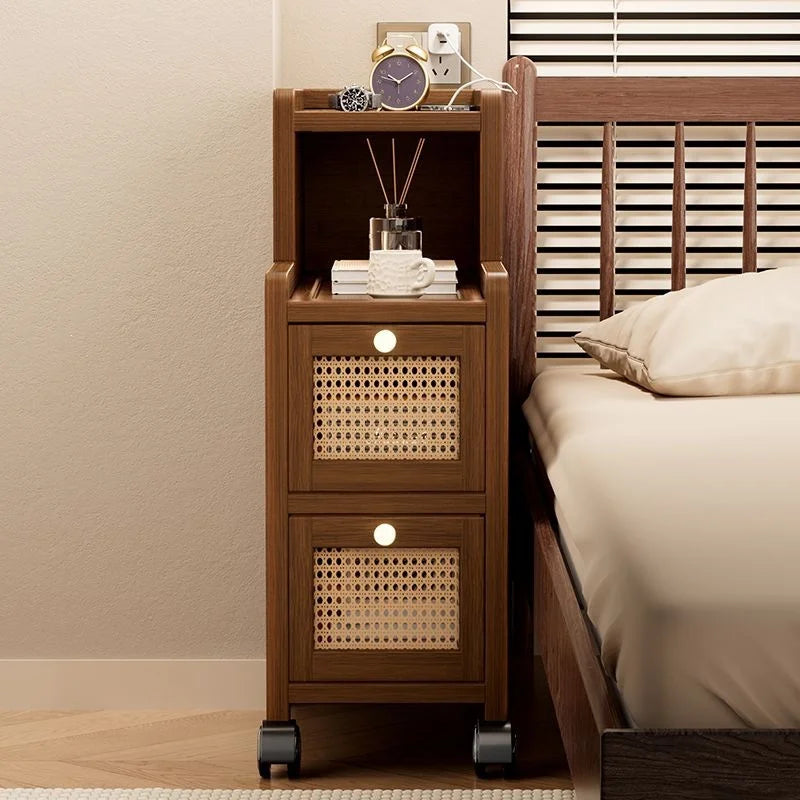 Multi-Size Bamboo Bedside Table Narrow Gap Storage Cabinet With Universal Wheels, 3 Designs Nightstand For Home Living Room