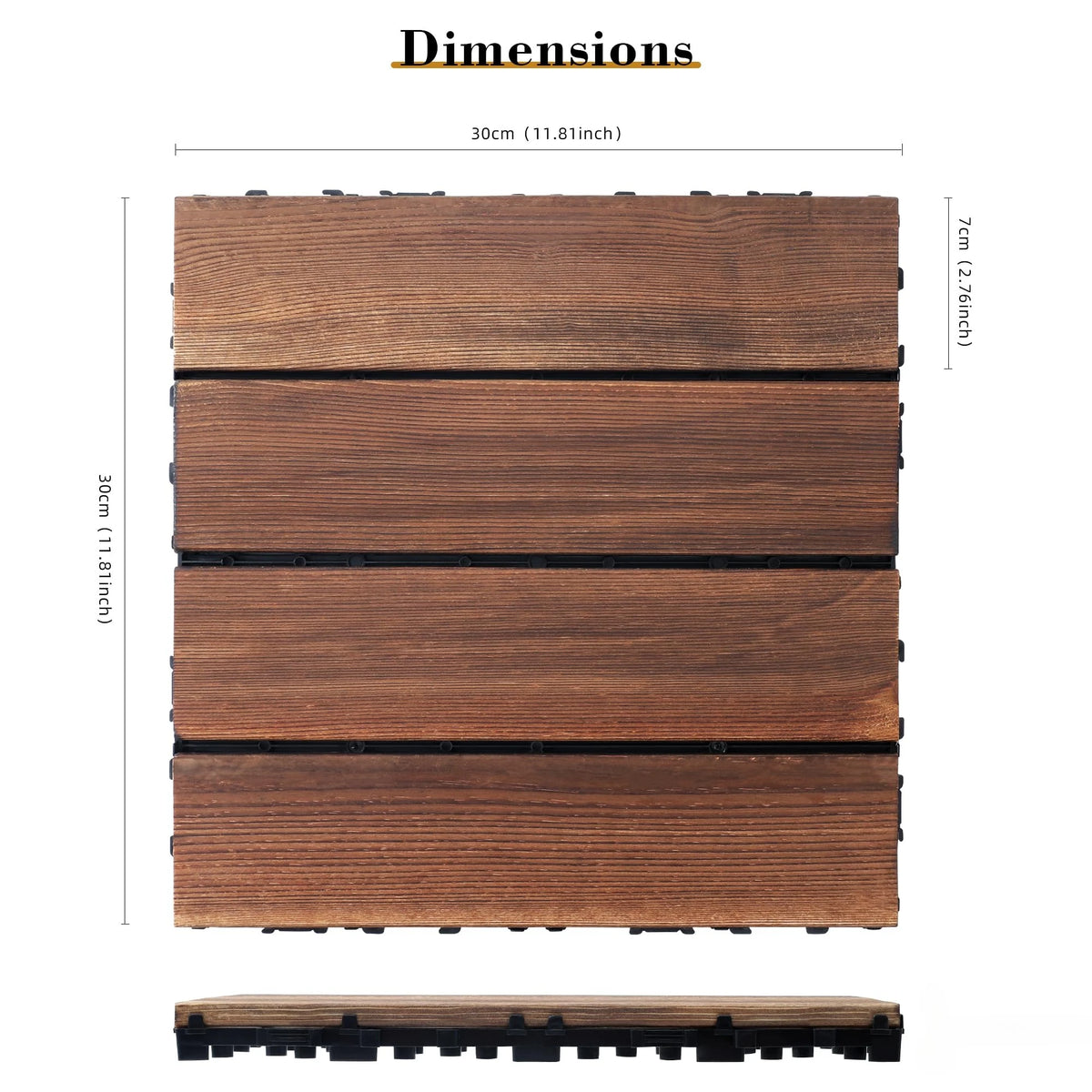 30Pcs Anti corrosion wood flooring, outdoor carbonized wood flooring, balcony, household courtyard flooring, splicing waterproof