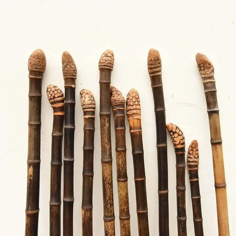 Natural Purple Bamboo Carving Walking Sticks Old Man Mountain Climbing Outdoors Camping Professional Accessories Outdoor Sports