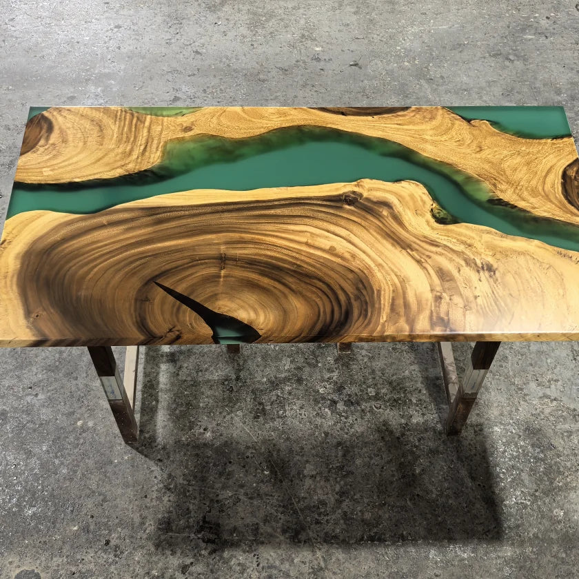 Abstract Art Black Walnut Solid Wood Resin Dining Table