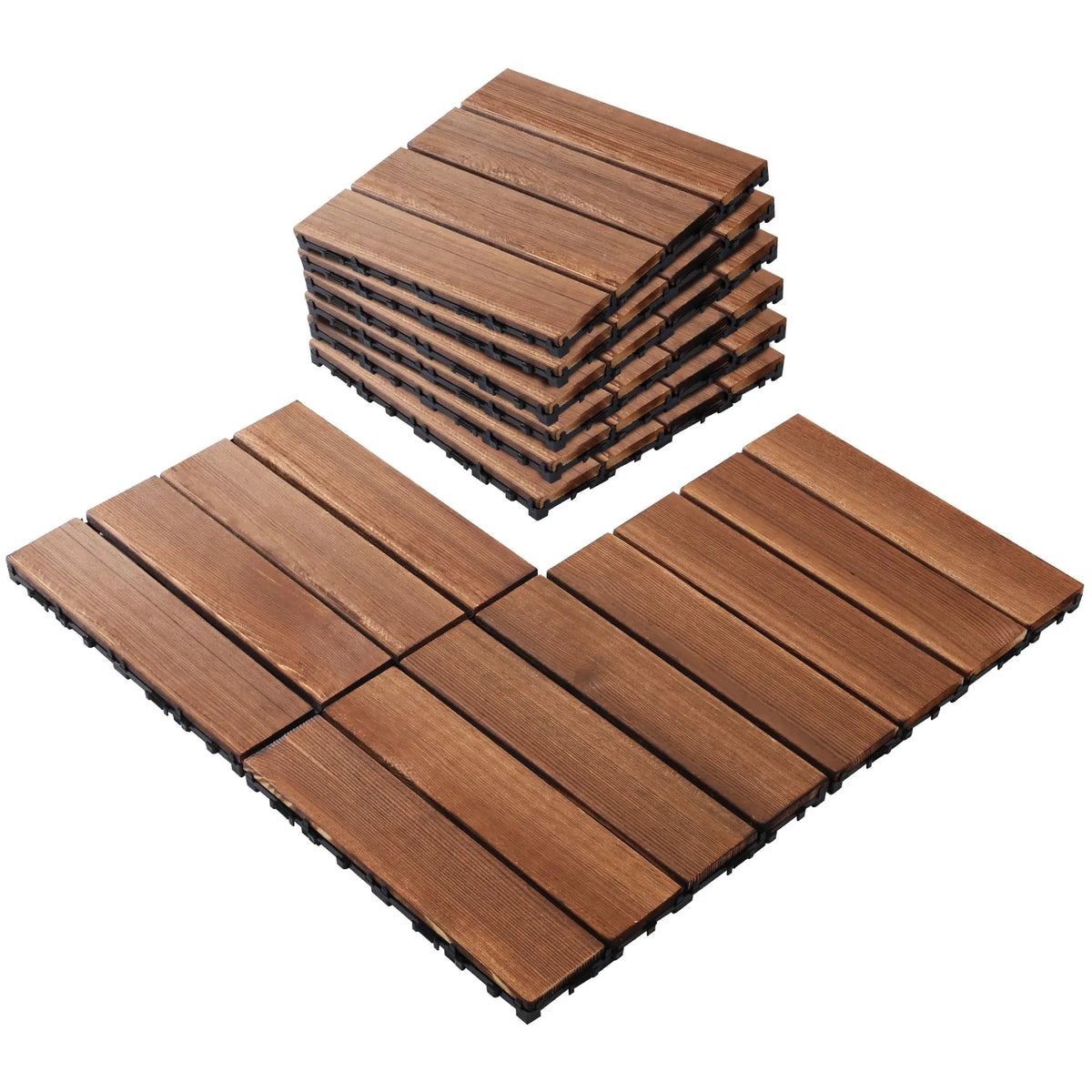 30Pcs Anti corrosion wood flooring, outdoor carbonized wood flooring, balcony, household courtyard flooring, splicing waterproof
