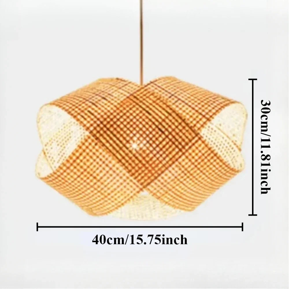 Bamboo Wicker Rattan Lampshade Rustic Pendant Lamps Weaving Hanging Restaurant Kitchen Chandelier Dining Room Lampe-Rattan Light