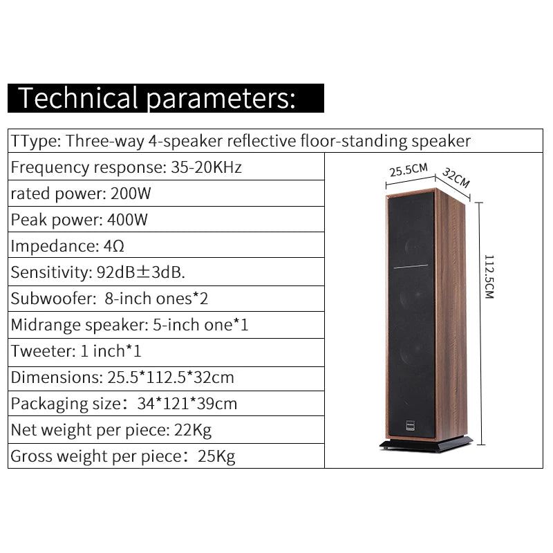 High-end tower 2.0 front speaker living room three-band passive HiFi floor-to-ceiling home stereo wooden speaker