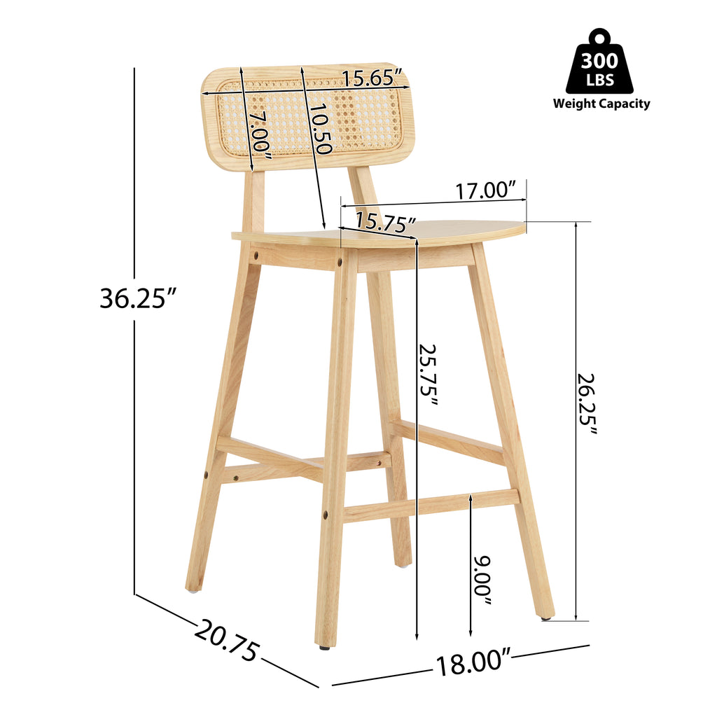 Taburete de bar Bari de madera para interiores, acabado natural, juego de 2