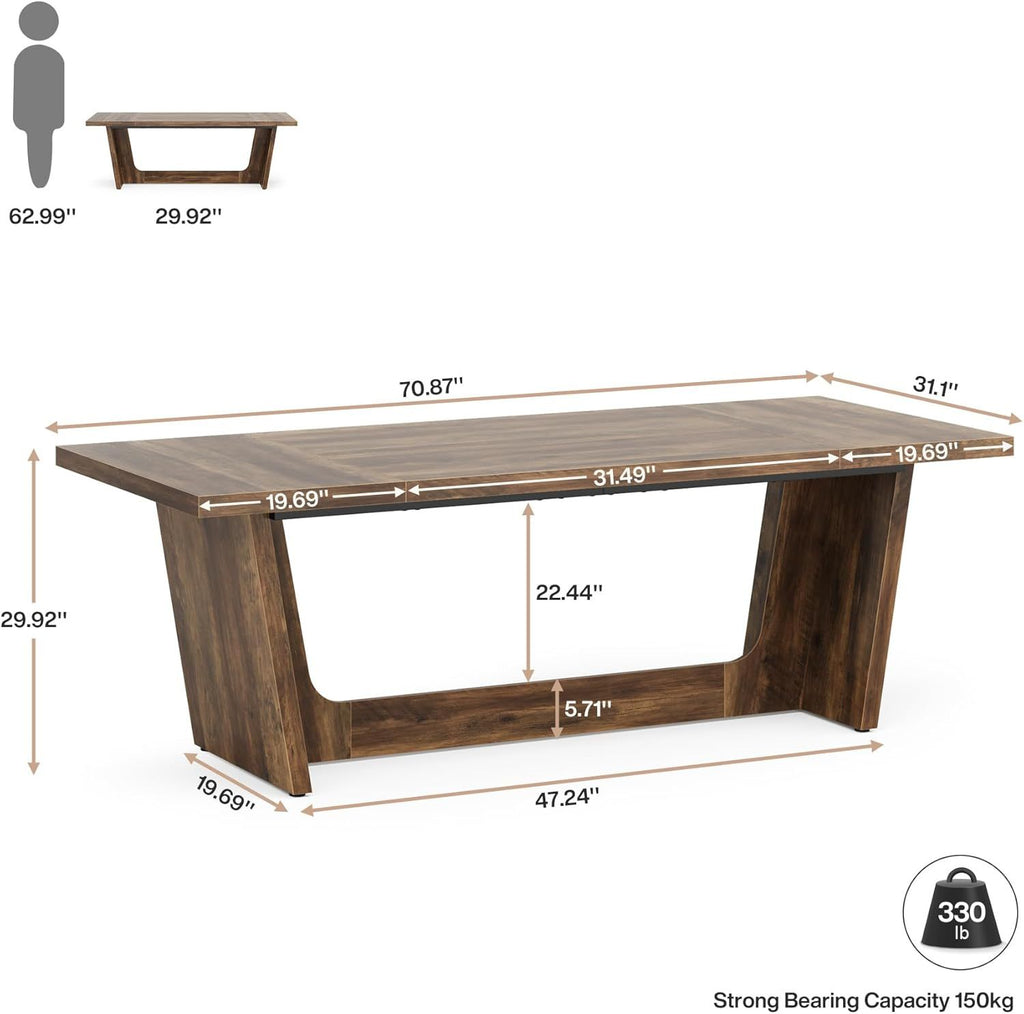 Escritorio Ejecutivo para Computadora de 70.87 Pulgadas: Escritorio Grande para Oficina en Casa con Pedestal de Madera Maciza, Mesa Industrial de Madera para Estudio o Escritura