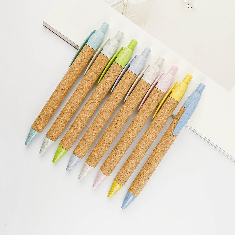 Push Degradable Eco-friendly Wheat Straw Pen Paper Tube Cork Pen