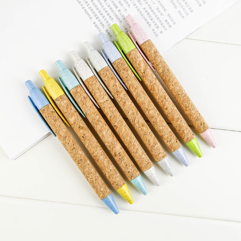 Push Degradable Eco-friendly Wheat Straw Pen Paper Tube Cork Pen