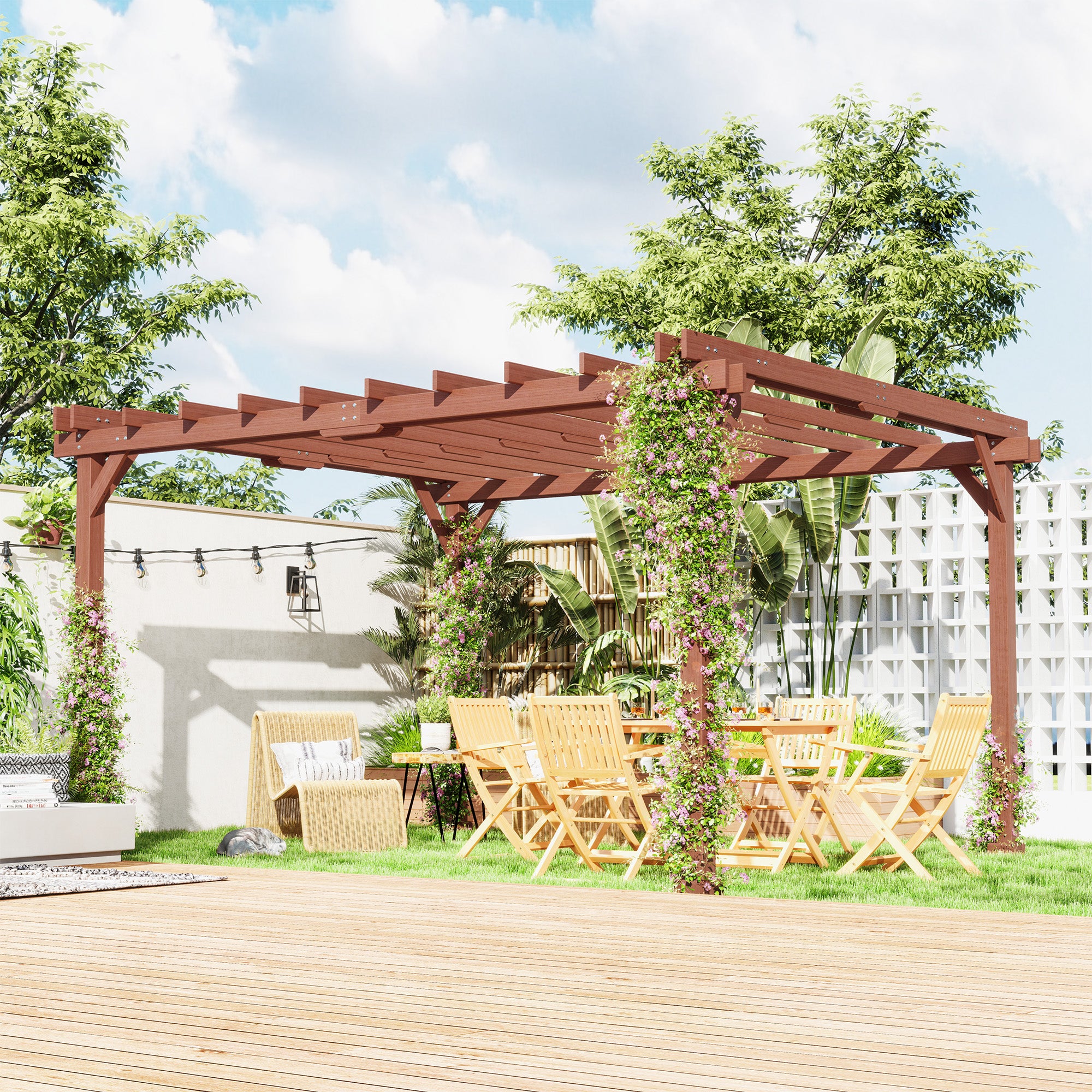 11 X 12.5 Outdoor Wood Pergola With Grape Trellis For Patio, Deck, Backyard, Lawn
