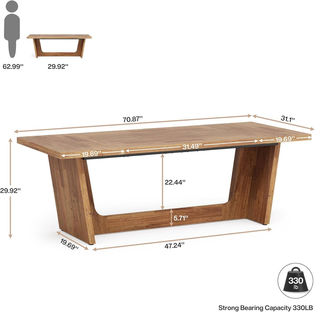 Escritorio Ejecutivo para Computadora de 70.87 Pulgadas: Escritorio Grande para Oficina en Casa con Pedestal de Madera Maciza, Mesa Industrial de Madera para Estudio o Escritura