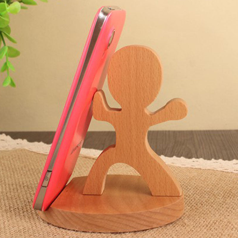 Soporte creativo para teléfono móvil trasero con moneda de madera de haya, soporte perezoso para teléfono con letras personalizadas
