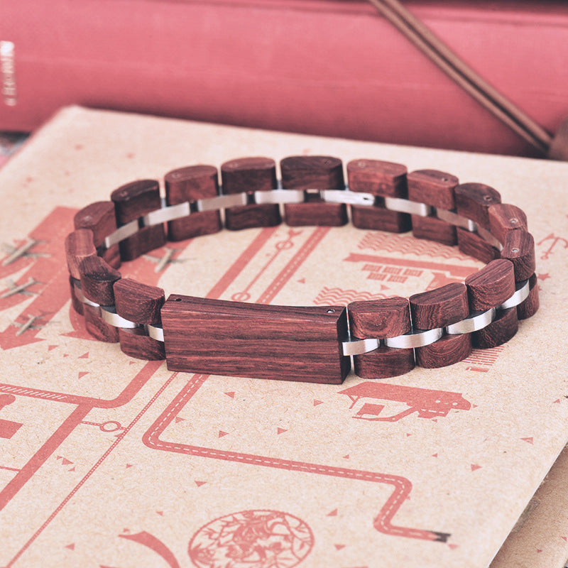 Pulsera de madera europea y americana de ébano, sándalo rojo y madera de cebra