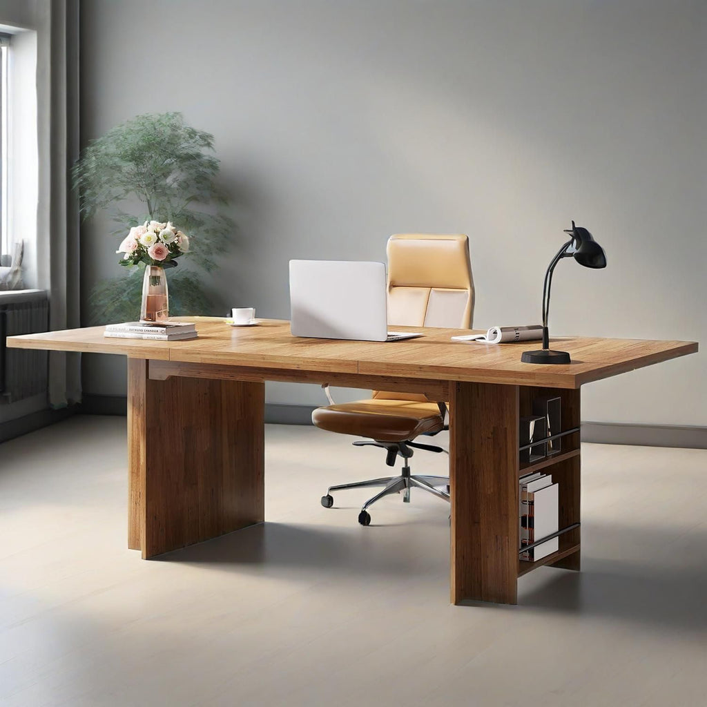 Escritorio para computadora de 62.99 pulgadas, escritorio ejecutivo moderno, mesa de escritura larga grande con estantes de almacenamiento