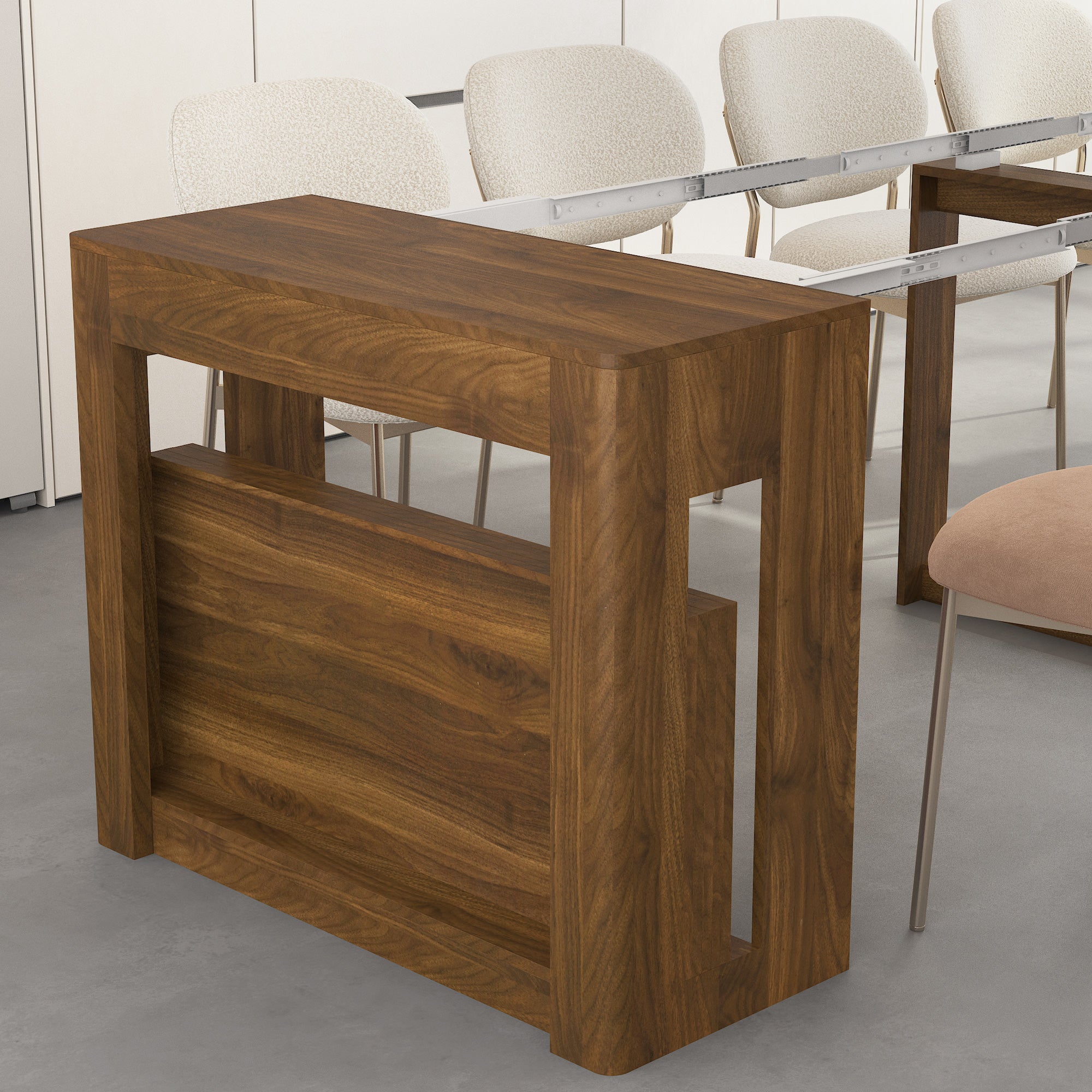 Extendable Foldable Dining Room Table, Wood Multifunctional Rectangle Expandable Console Kitchen Living Meeting Room Furniture, Tabletop Length Options, Wood