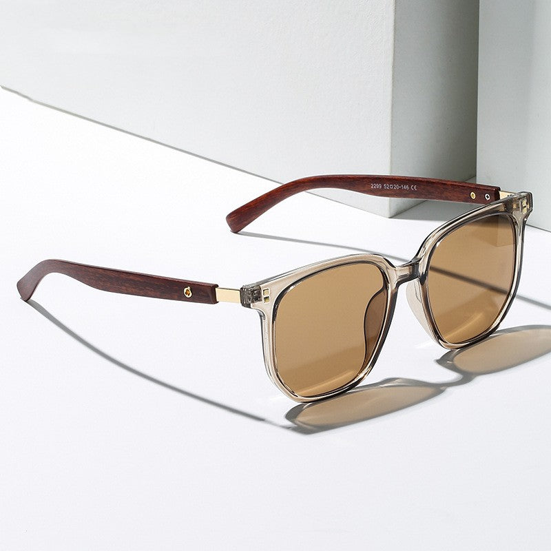 Retro Wood Grain Leg Box Round Face Glasses