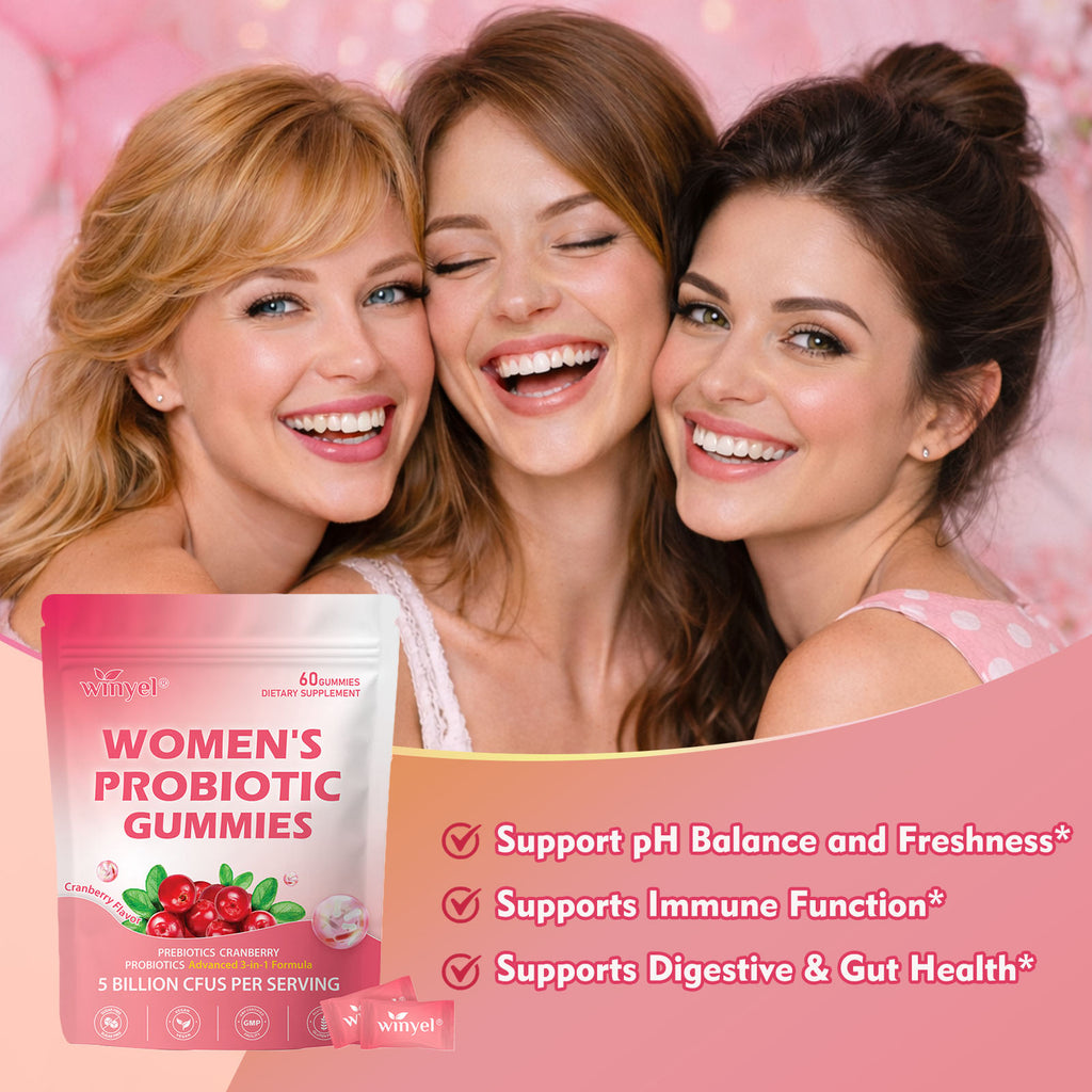 Gomitas probióticas de arándano Dirigidas al olor corporal, la salud femenina y el equilibrio del pH Veganas 60 gomitas por envase