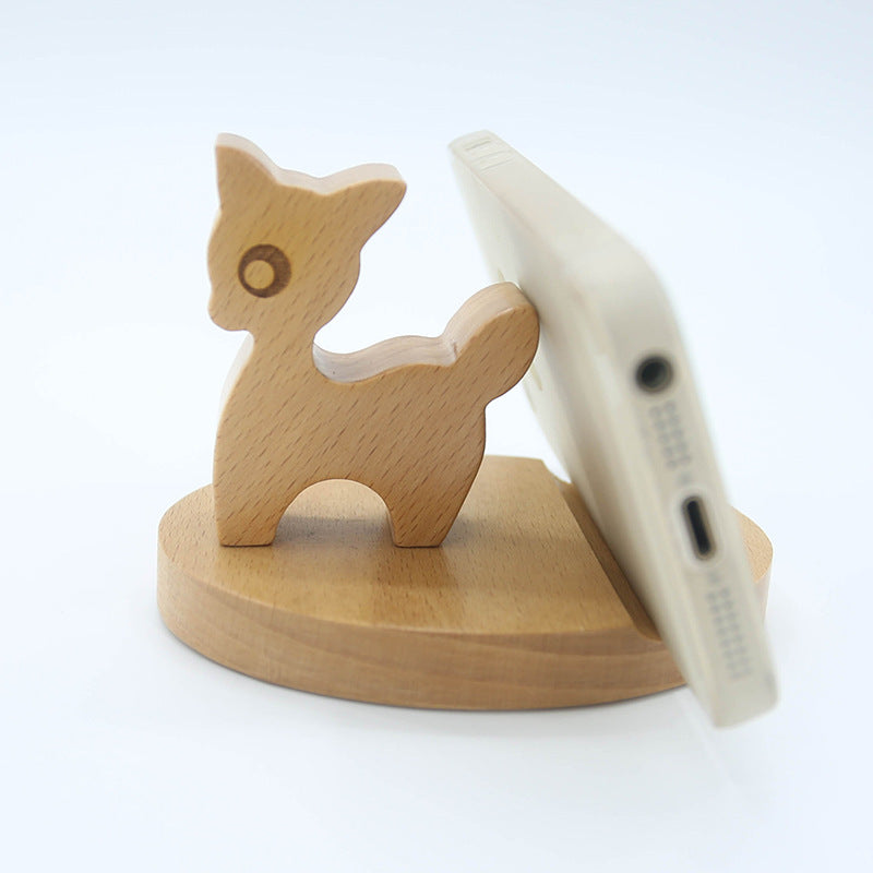 Soporte creativo para teléfono móvil trasero con moneda de madera de haya, soporte perezoso para teléfono con letras personalizadas