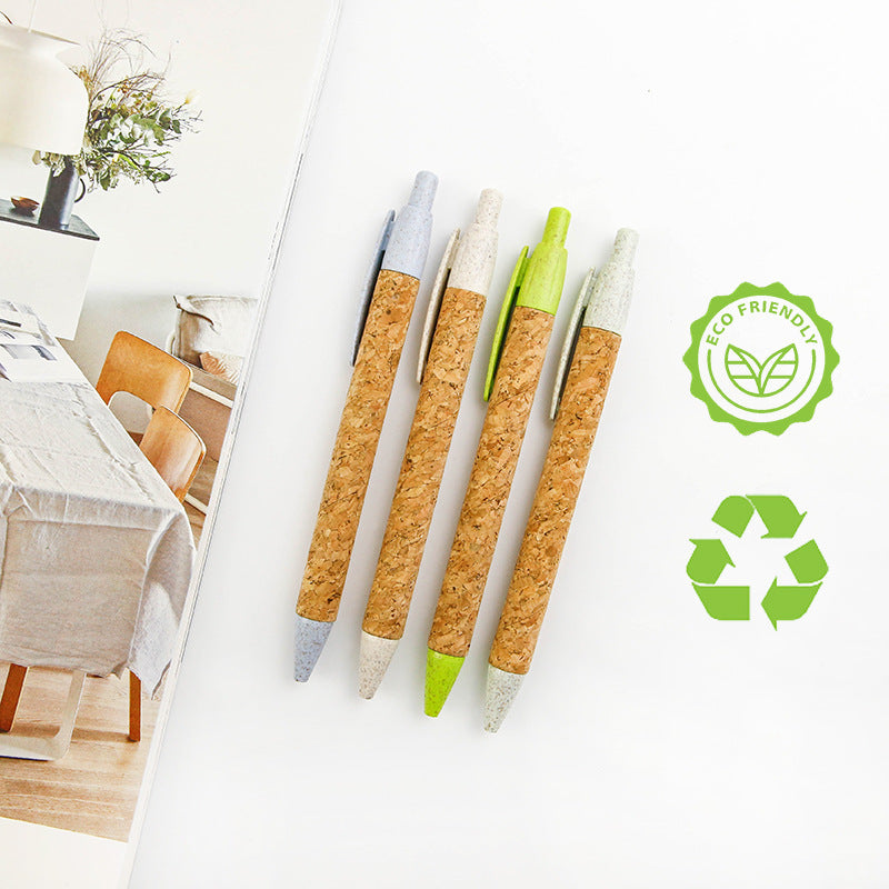 Push Degradable Eco-friendly Wheat Straw Pen Paper Tube Cork Pen