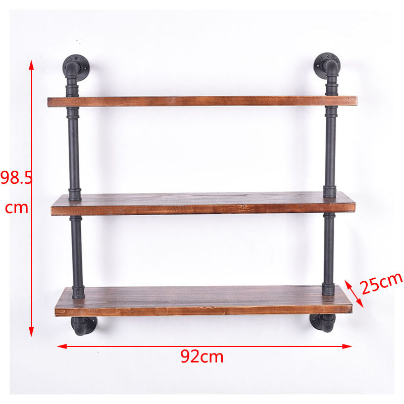 Estantería de pared de tubería de agua de hierro estilo industrial, partición plana, estante de exhibición de madera maciza