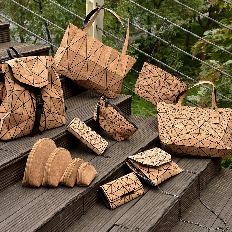 Billetera de mano plegable, ecológica, multifuncional, impermeable, con estampado de corcho