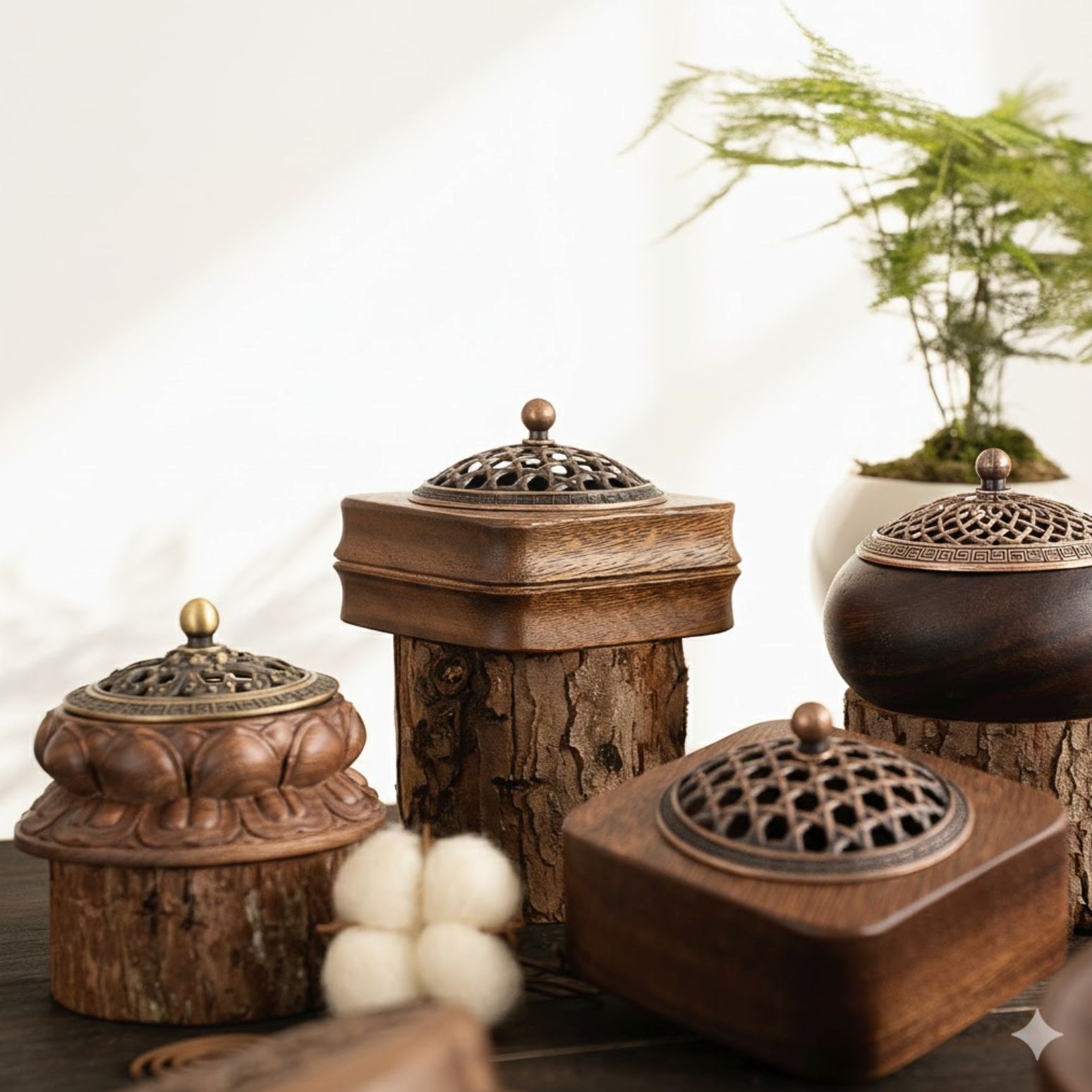Bandeja de té de madera de nogal, quemador de incienso de madera maciza, pieza de decoración del hogar
