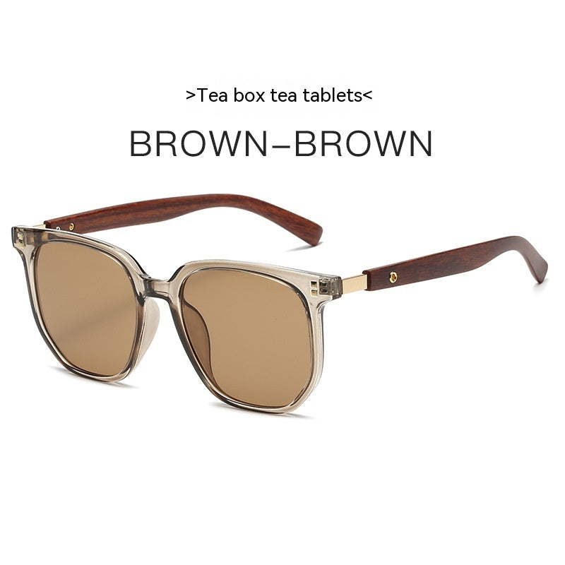 Retro Wood Grain Leg Box Round Face Glasses