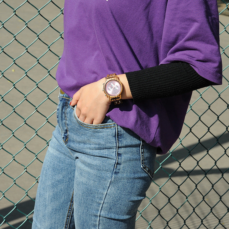 Reloj informal de negocios de moda con vetas de madera para hombre