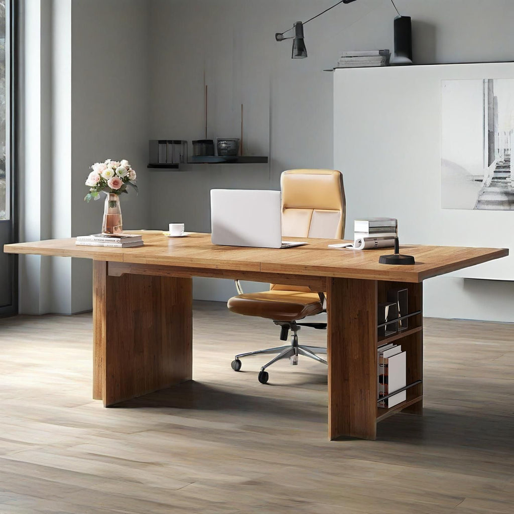 Escritorio para computadora de 62.99 pulgadas, escritorio ejecutivo moderno, mesa de escritura larga grande con estantes de almacenamiento