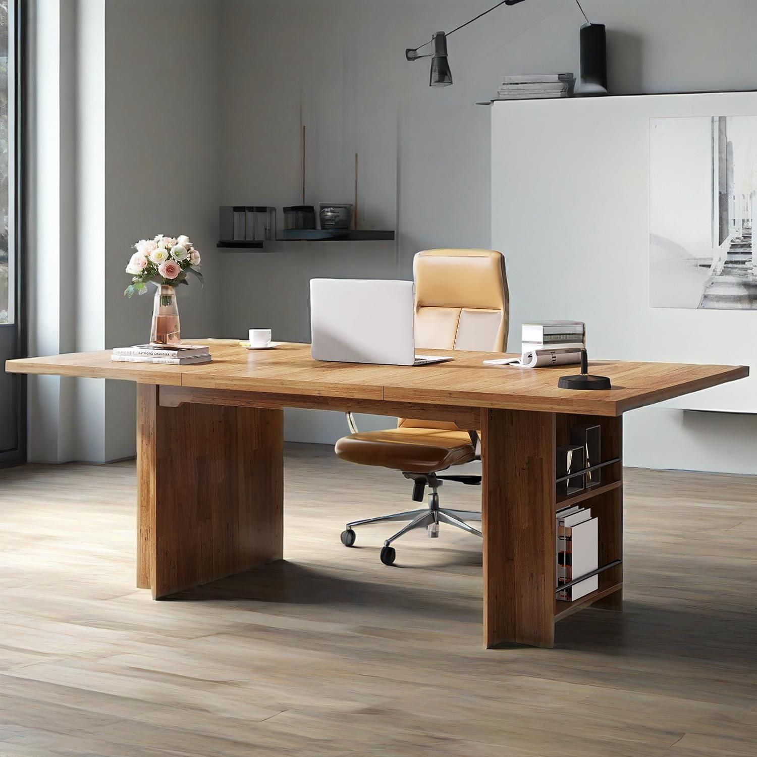 Escritorio para computadora de 62.99 pulgadas, escritorio ejecutivo moderno, mesa de escritura larga grande con estantes de almacenamiento