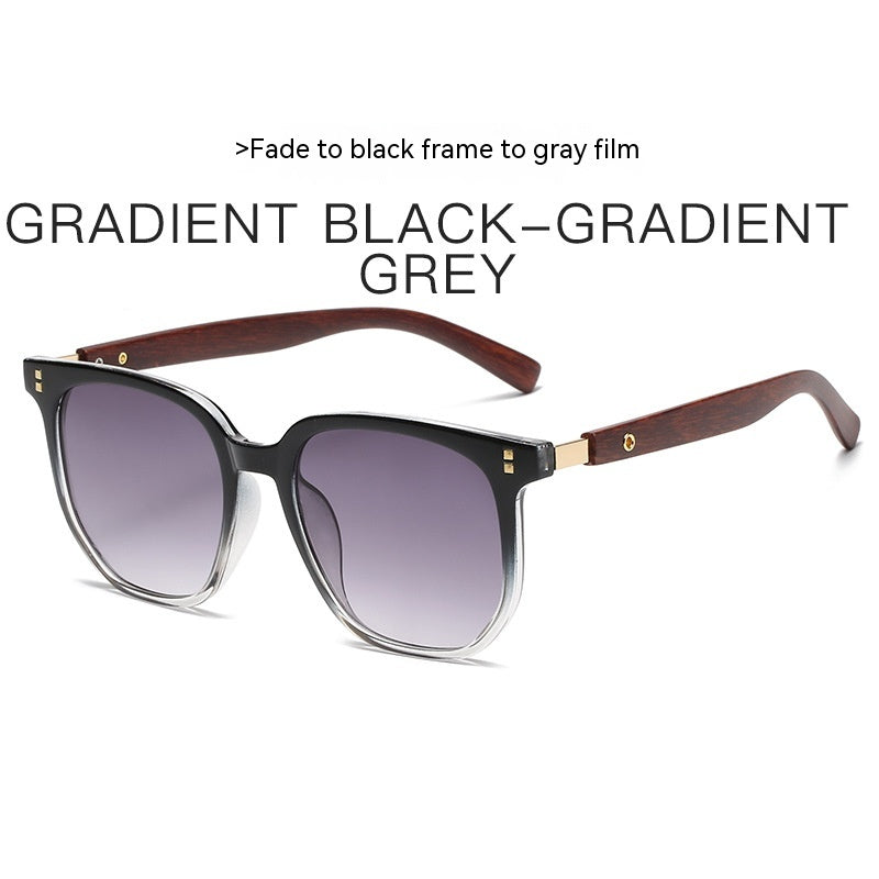 Retro Wood Grain Leg Box Round Face Glasses