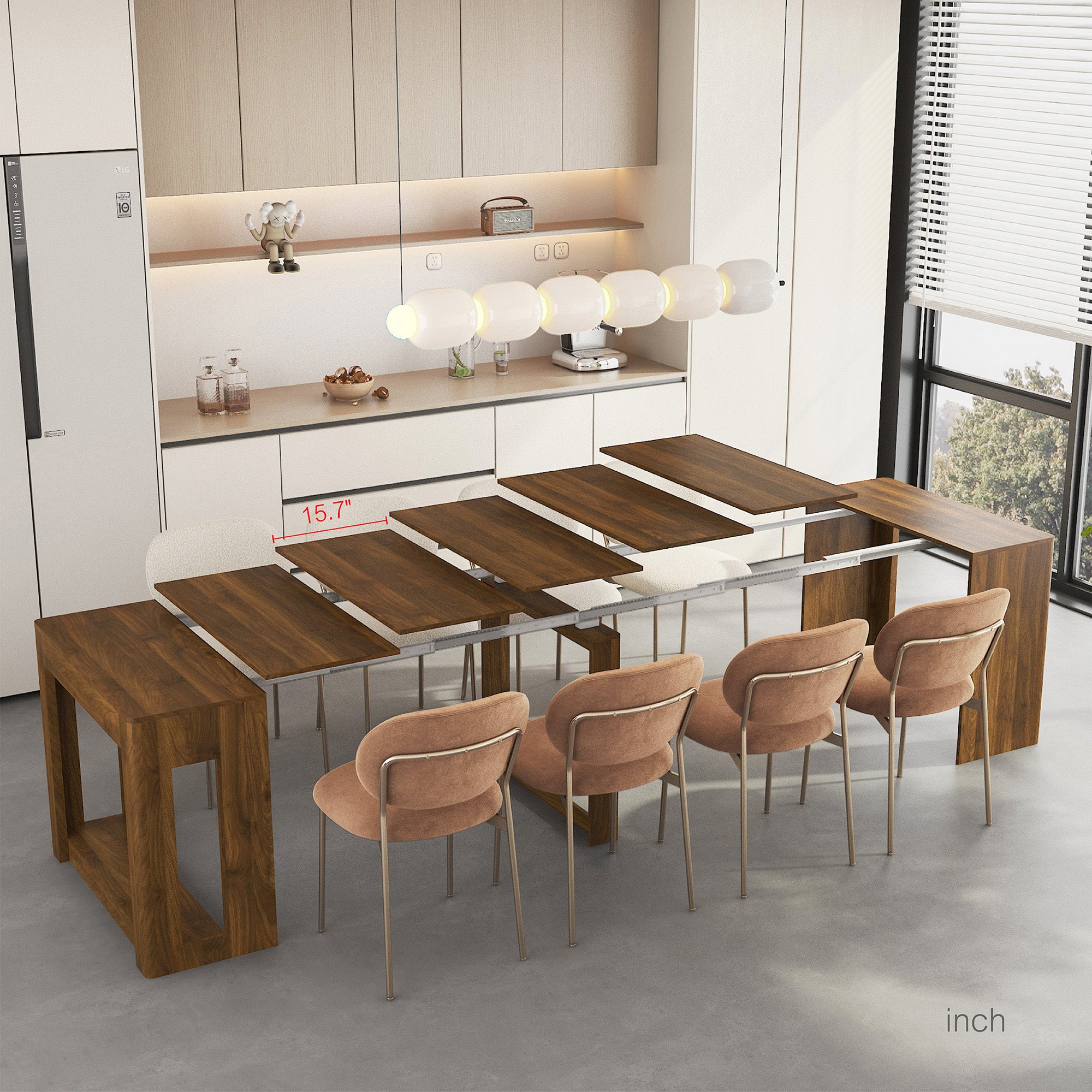 Extendable Foldable Dining Room Table, Wood Multifunctional Rectangle Expandable Console Kitchen Living Meeting Room Furniture, Tabletop Length Options, Wood